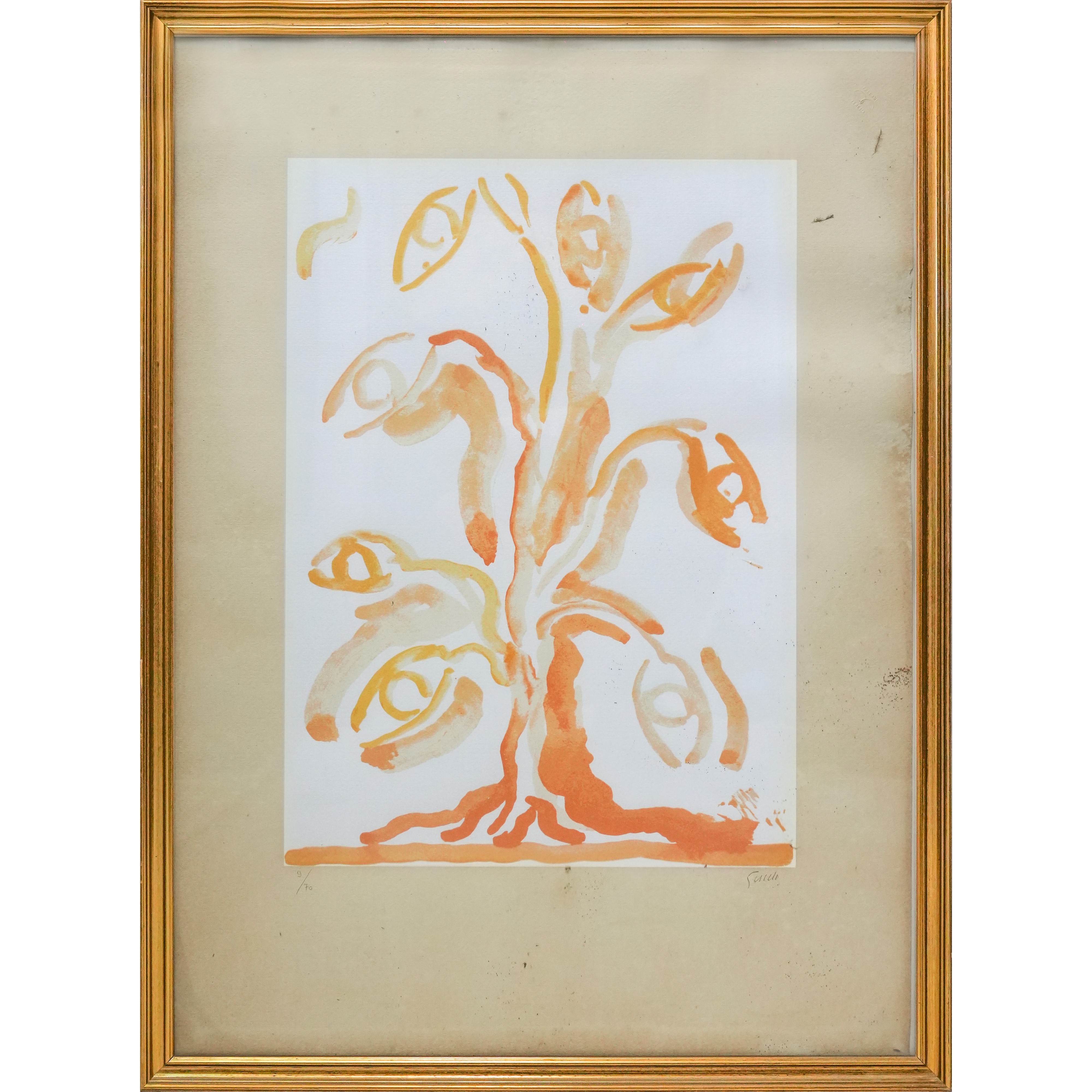 Virgilio Guidi - Albero giallo, litografia