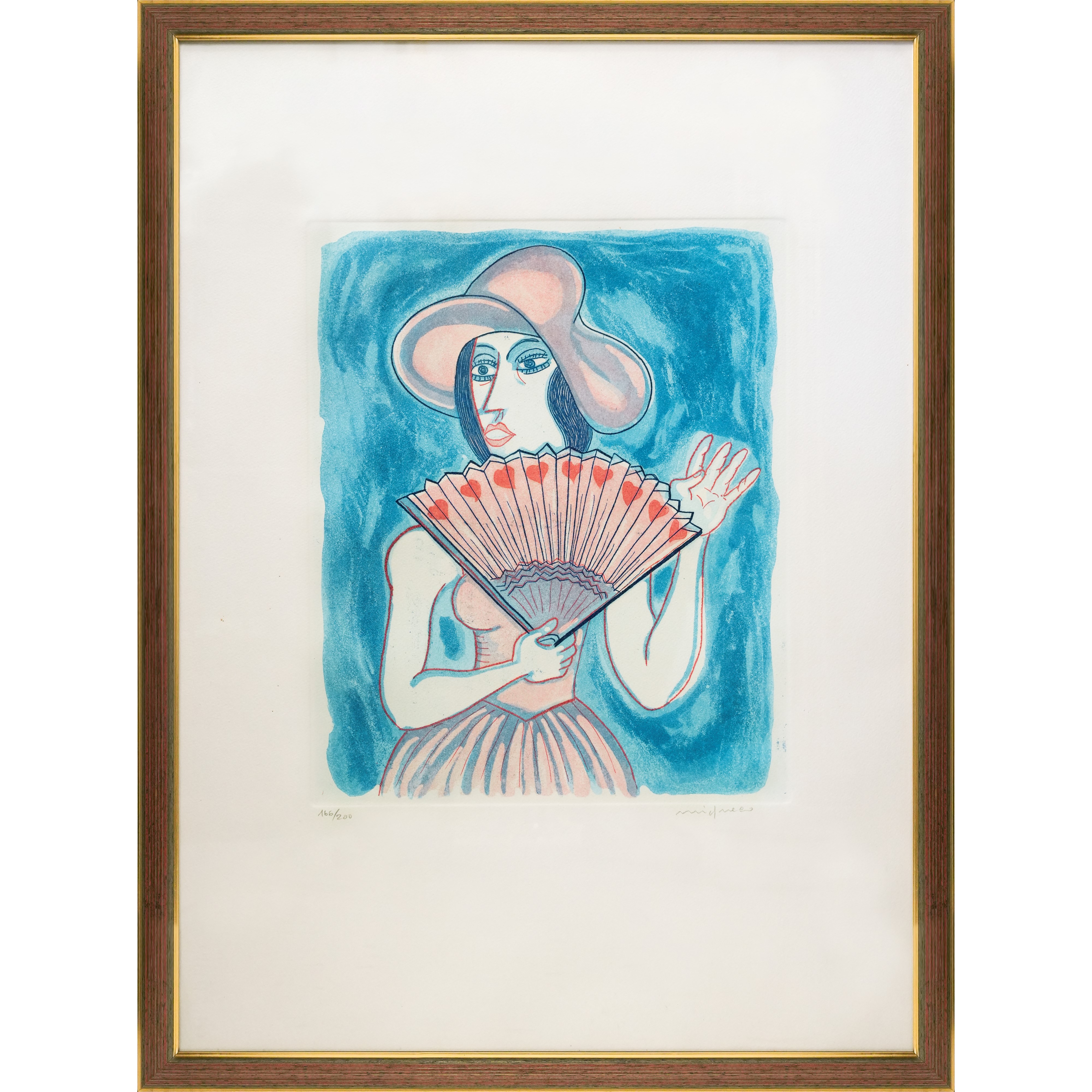 Giuseppe Migneco - Donna che Saluta con Cappello e Ventaglio