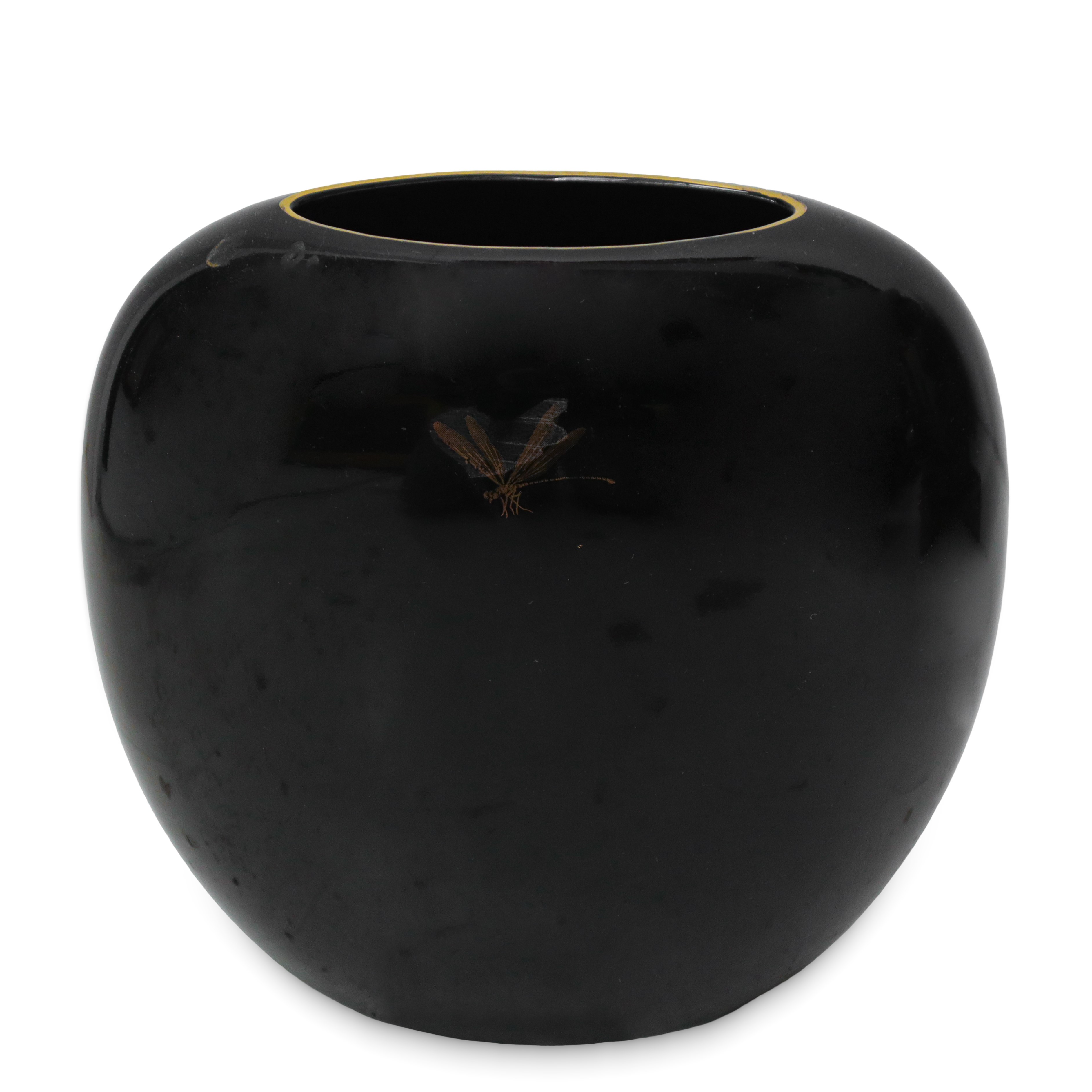 Shibata Japan - Vaso in Porcellana, Base Nera con Decorazioni Floreali Dorate