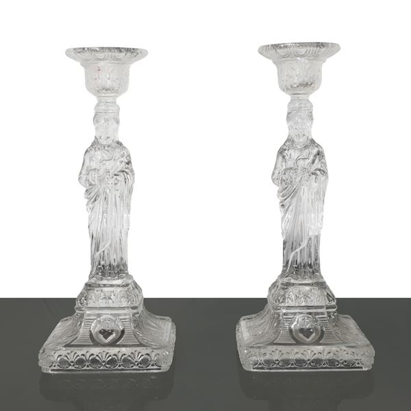 Pair of single-hole glass candlesticks