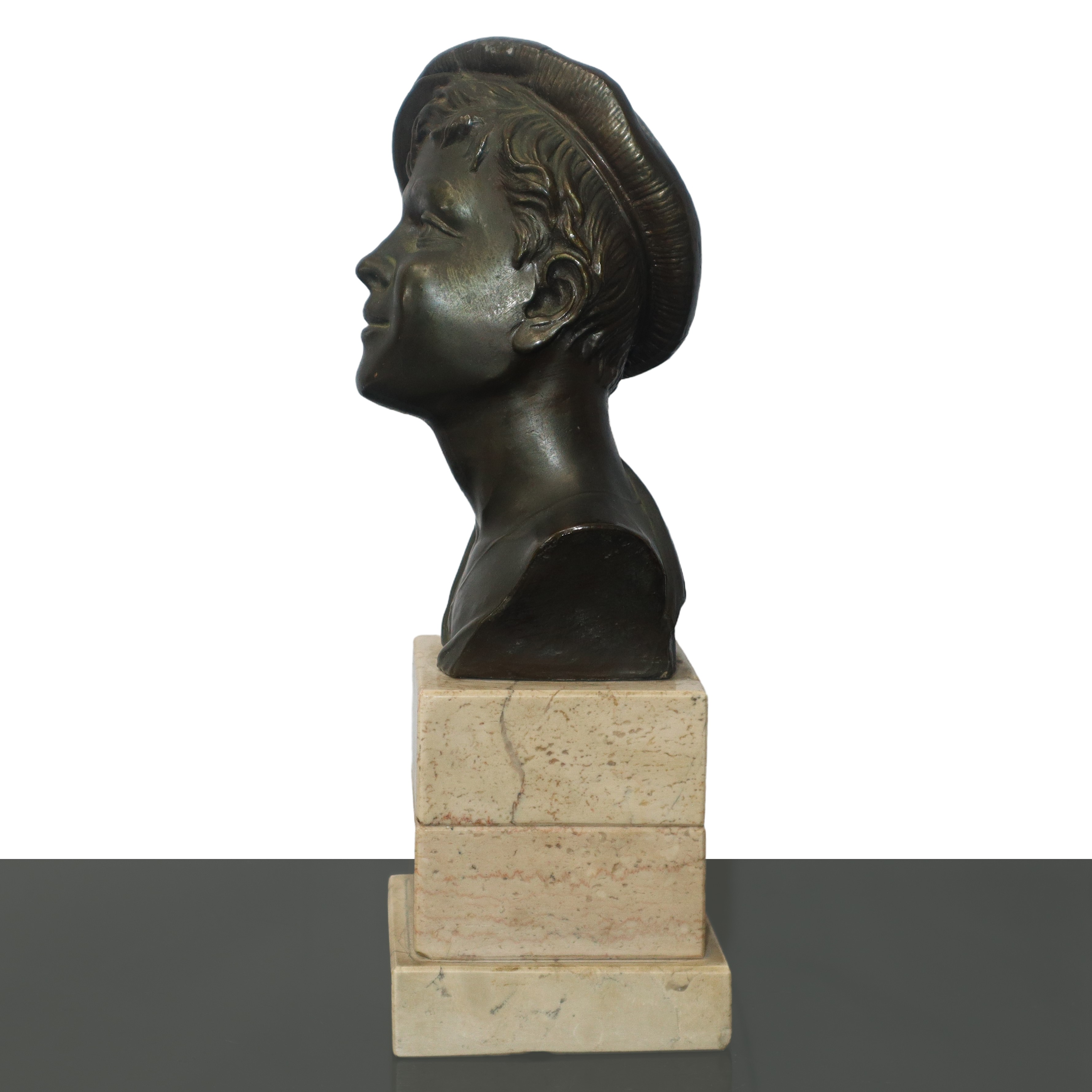 U. Jaccarino - Testa in Bronzo di Giovane con Basco che Fa L'occhiolino
