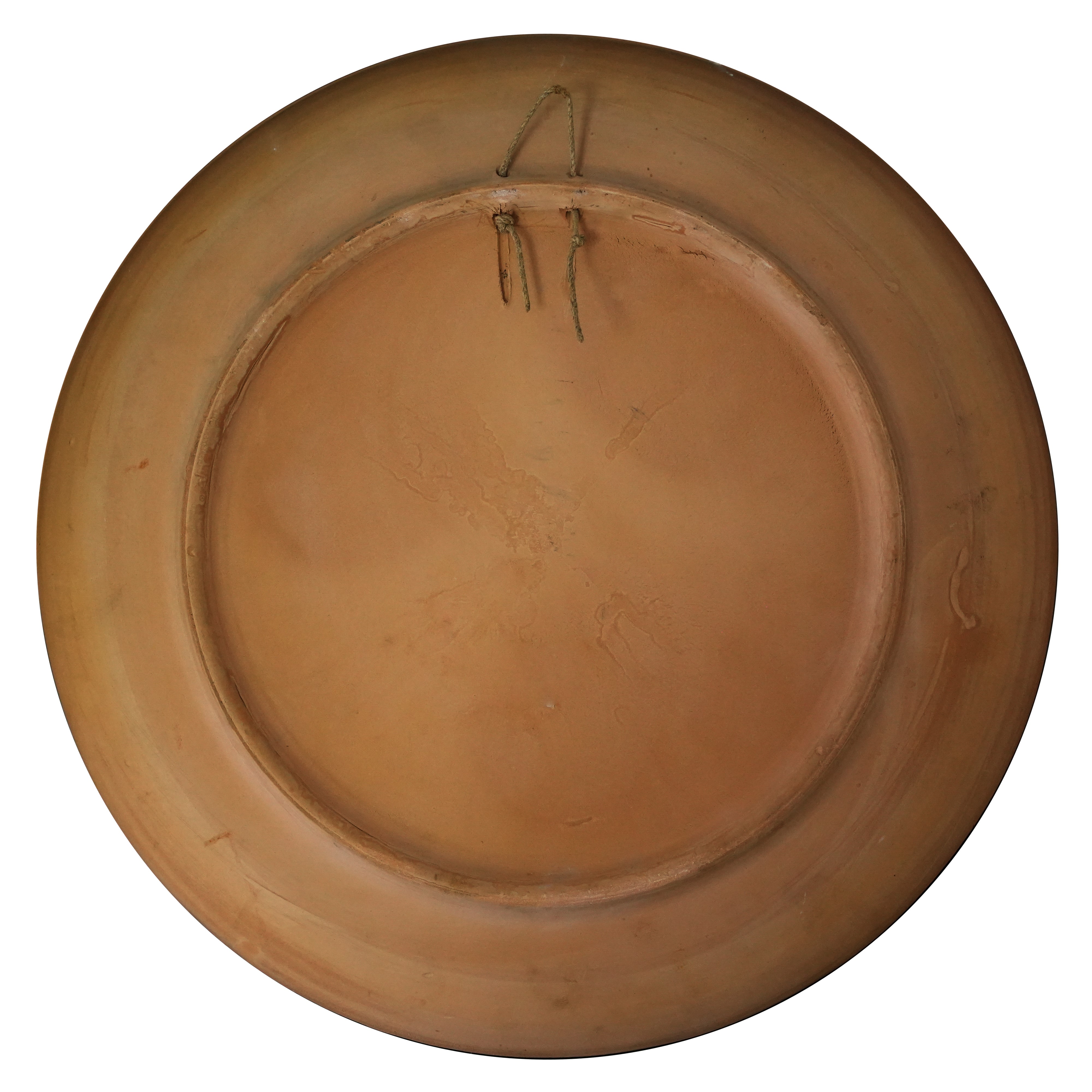 Piatto in terracotta policromo con decorazione di peperoncini e vaso fiorito