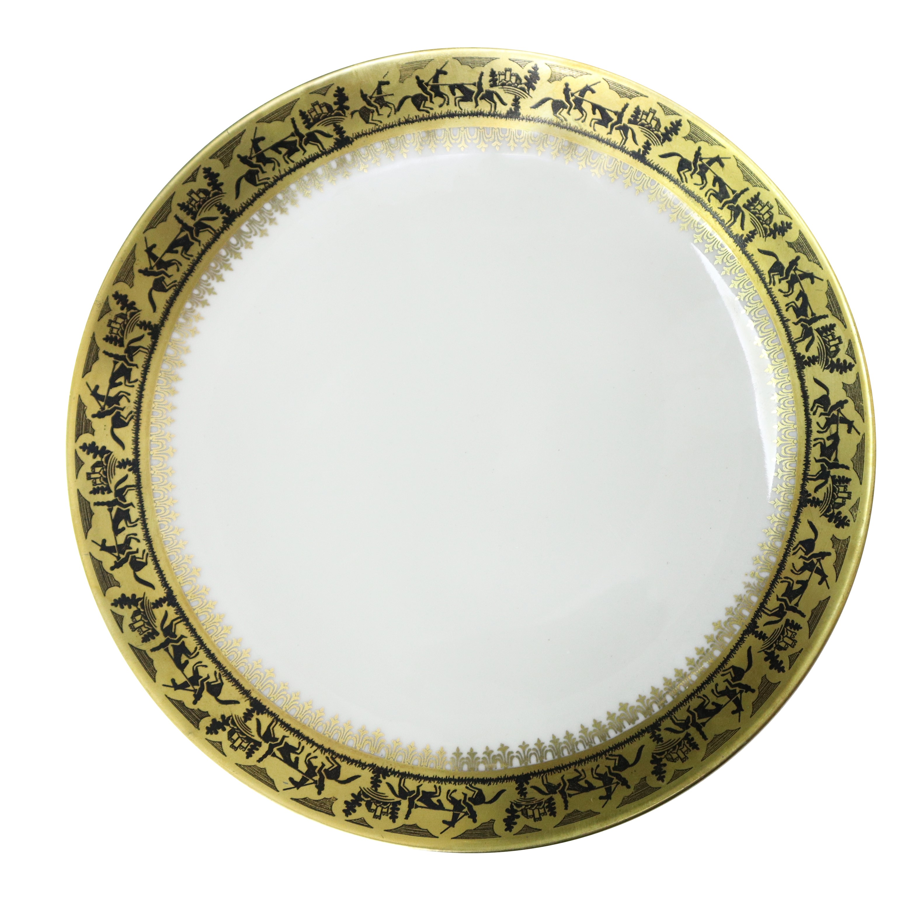 Servizio da 12 da caffe', con piatto, piattini e tazzina, in porcellana bianca con decori dorati ...