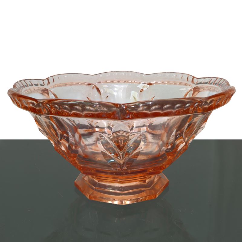 Centrotavola in Vetro Rosa con Decorazione di Foglie