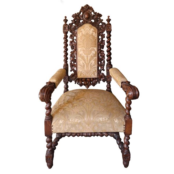 High chair in baroque walnut wood