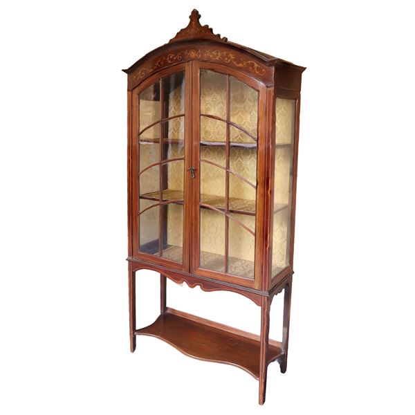 Showcase in mahogany wood with light wood inlays