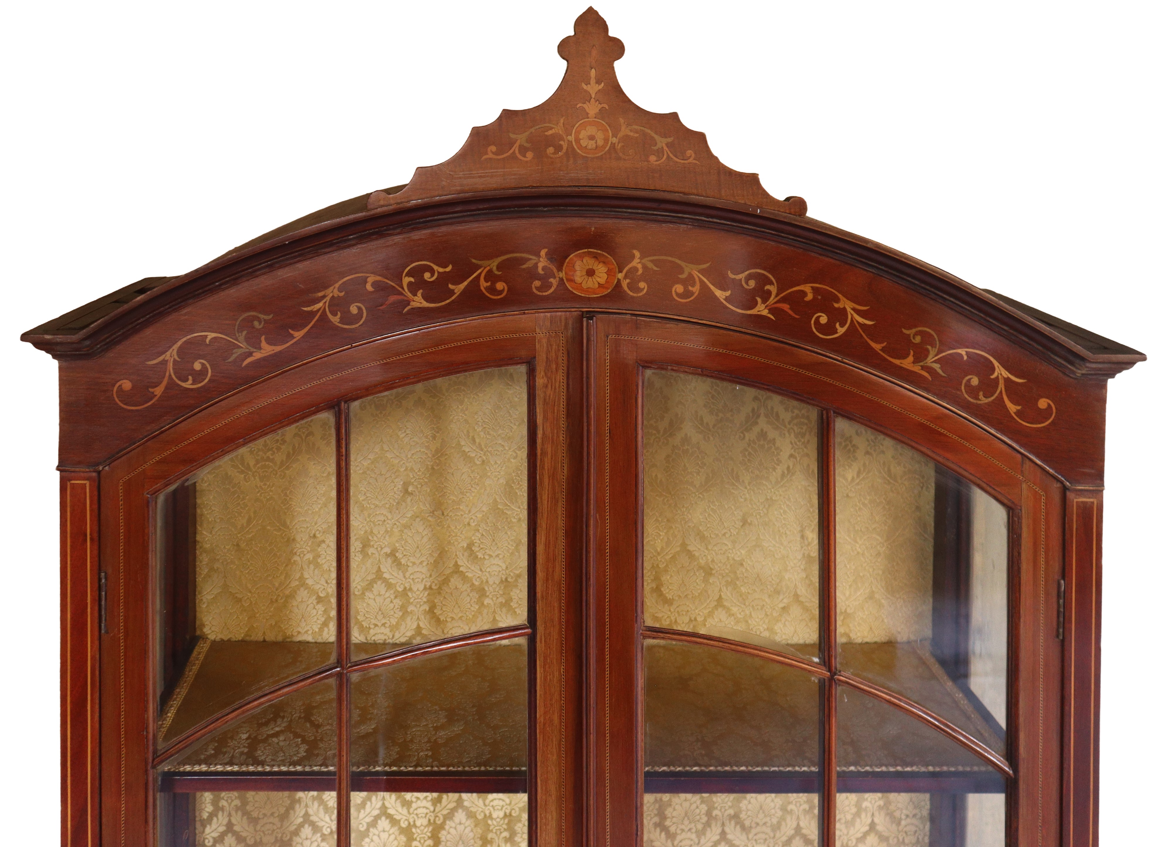 Vetrina in Legno di Mogano con Intarsi di Legno Chiaro