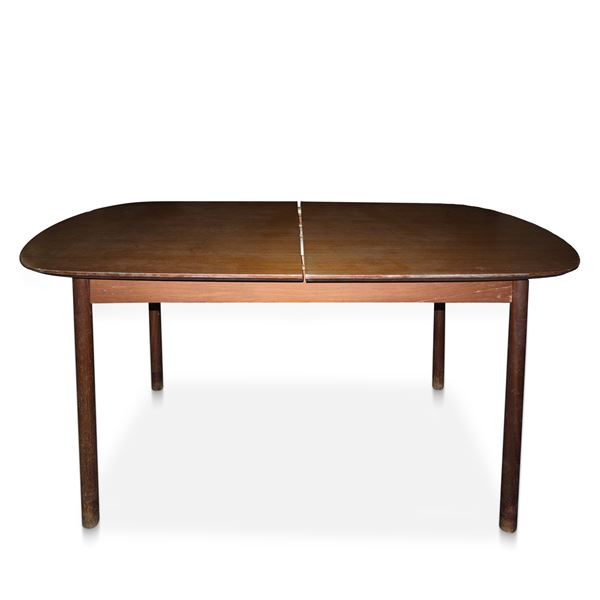 Tavolo vintage ovale in legno di tech allungabile con 4 piedi