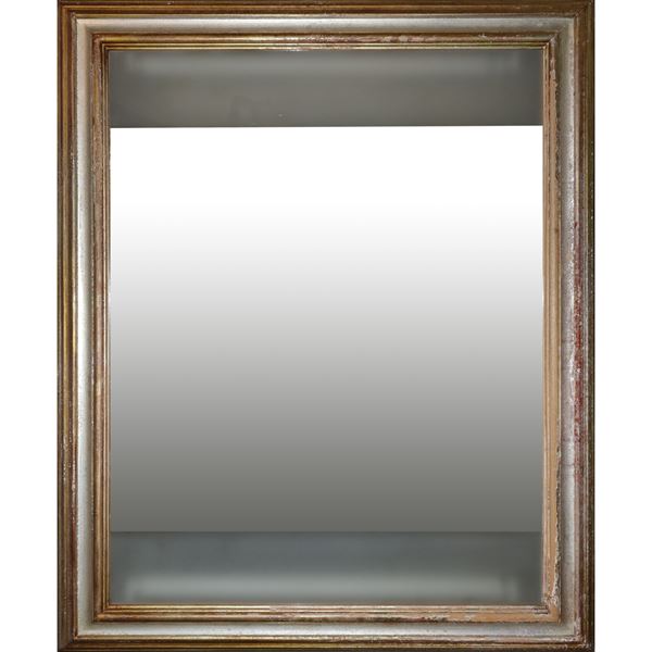 Antique style gold and silver frame mirror in wood, backlit