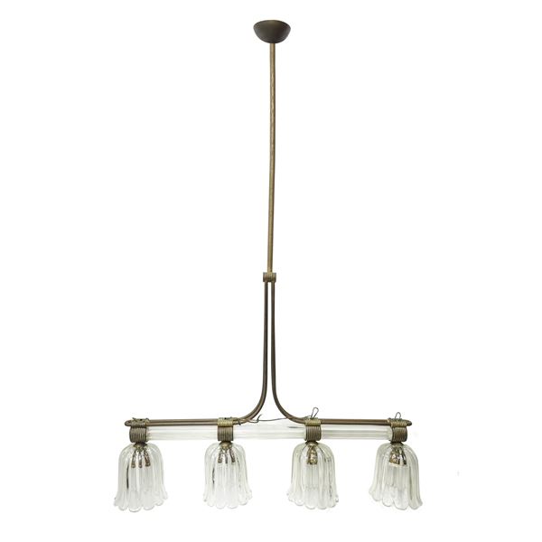 Lampadario deco' a 4 campane in vetro pesante