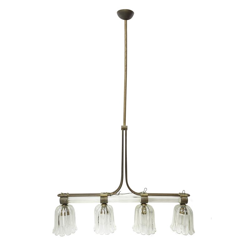 Lampadario déco, a quattro campane in vetro pesante
