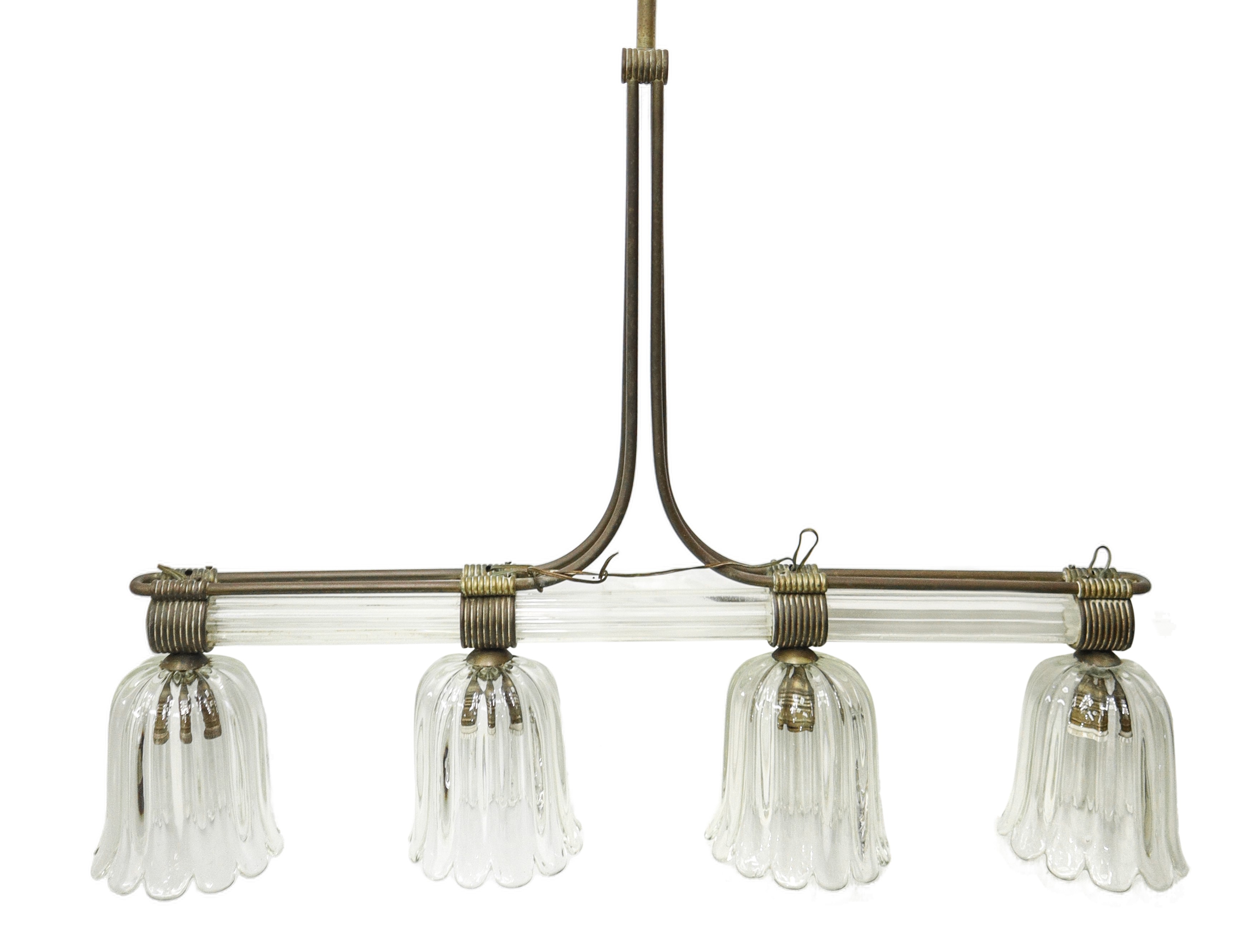 Lampadario déco, a quattro campane in vetro pesante