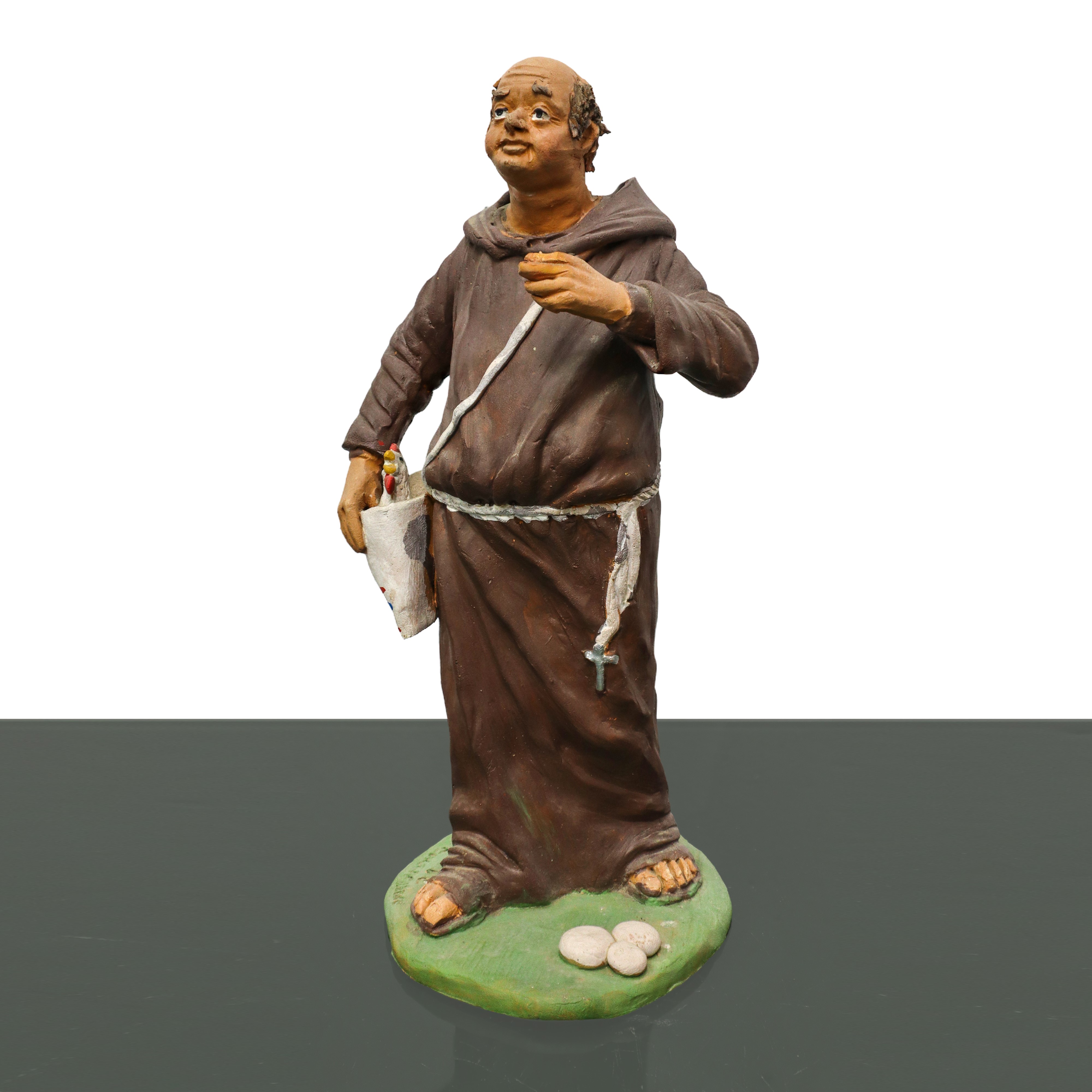 Frate e venditore di pentole in terracotta policroma, XX secolo