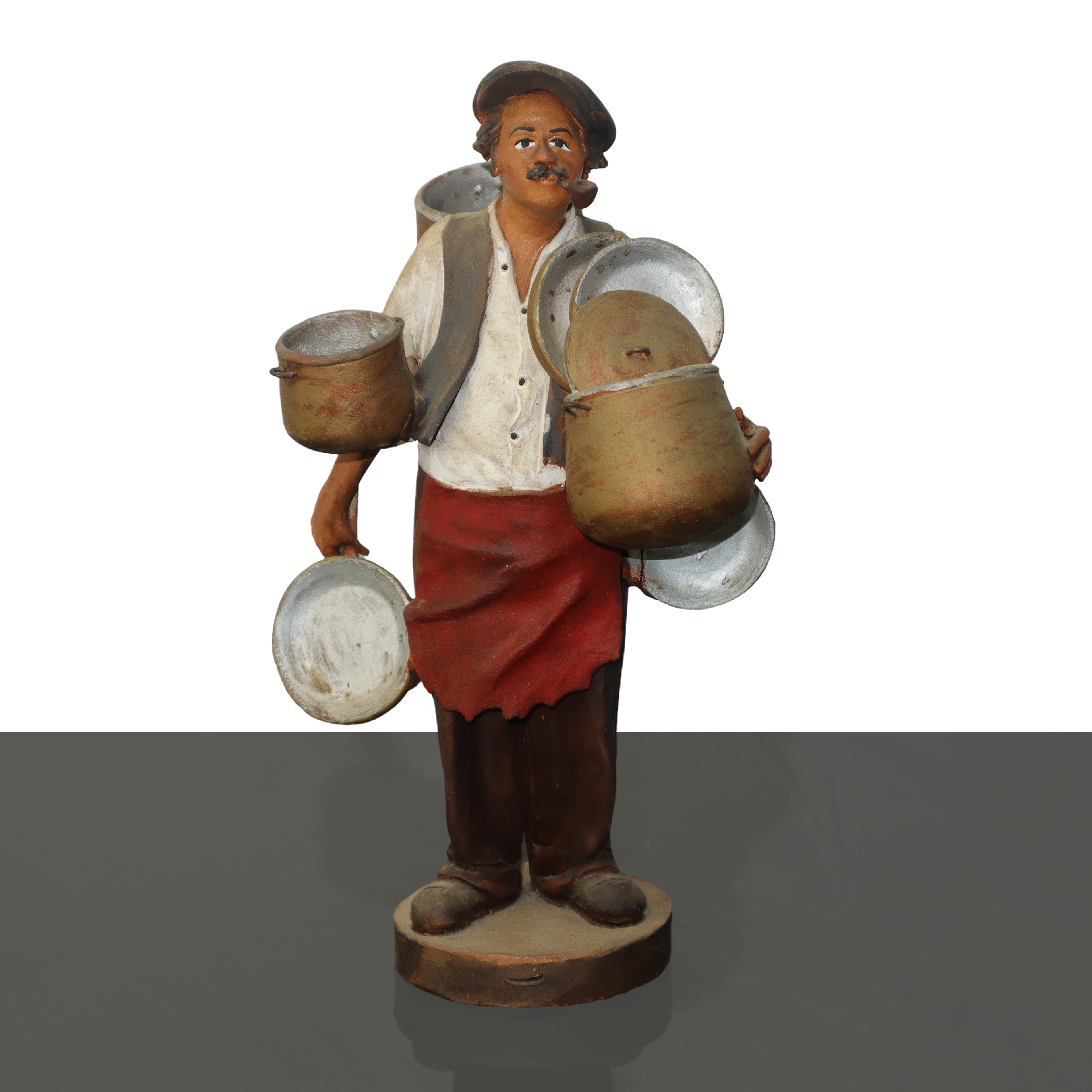 Frate e venditore di pentole in terracotta policroma, XX secolo