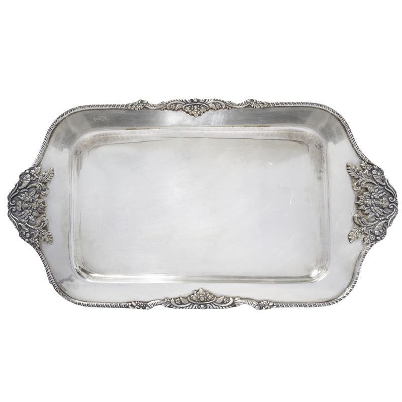 Vassoio in Argento Sterling Inglese 925 con Bordi Lavorati a Mano in Stile Vittoriano