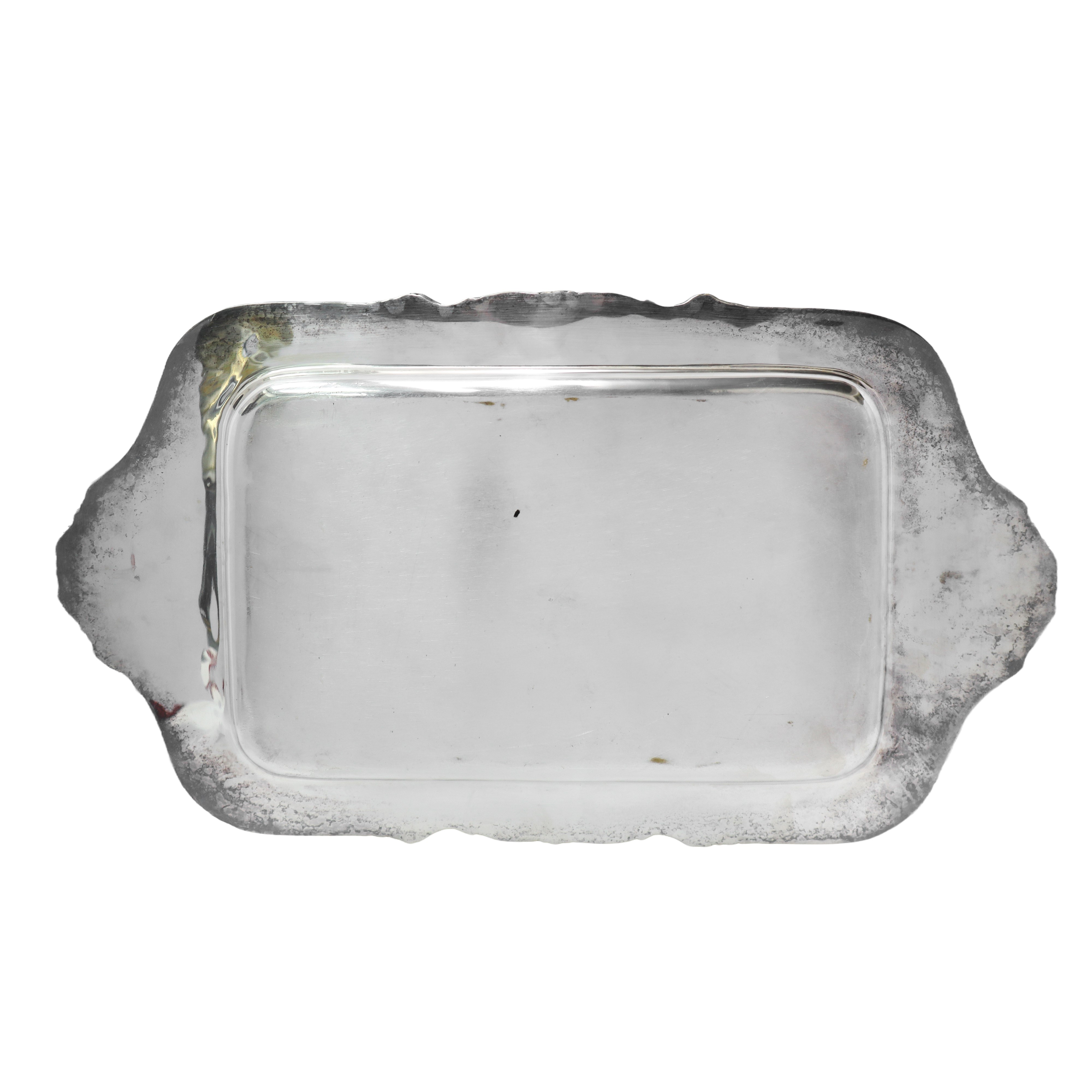 Vassoio in Argento Sterling Inglese 925 con Bordi Lavorati a Mano in Stile Vittoriano