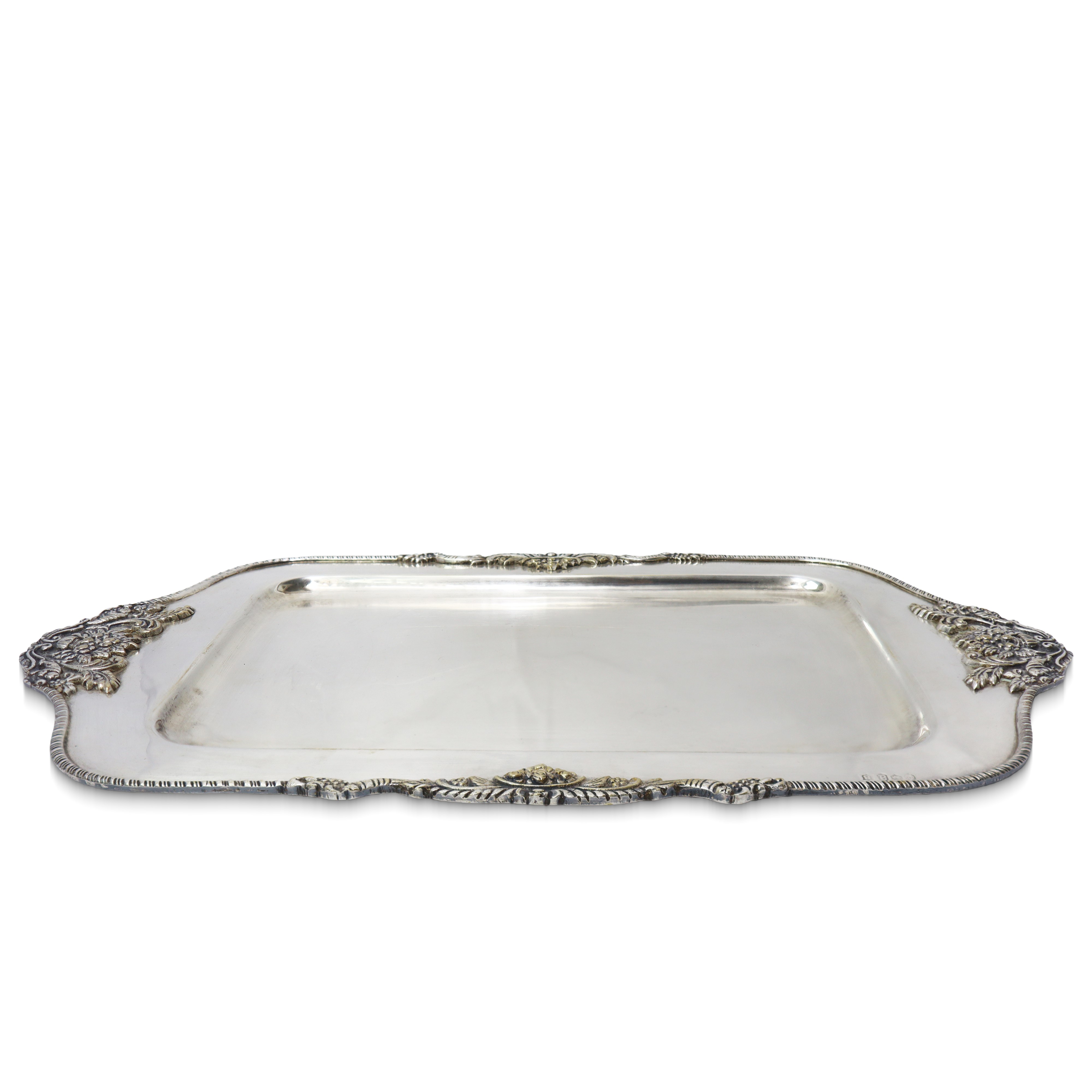 Vassoio in Argento Sterling Inglese 925 con Bordi Lavorati a Mano in Stile Vittoriano