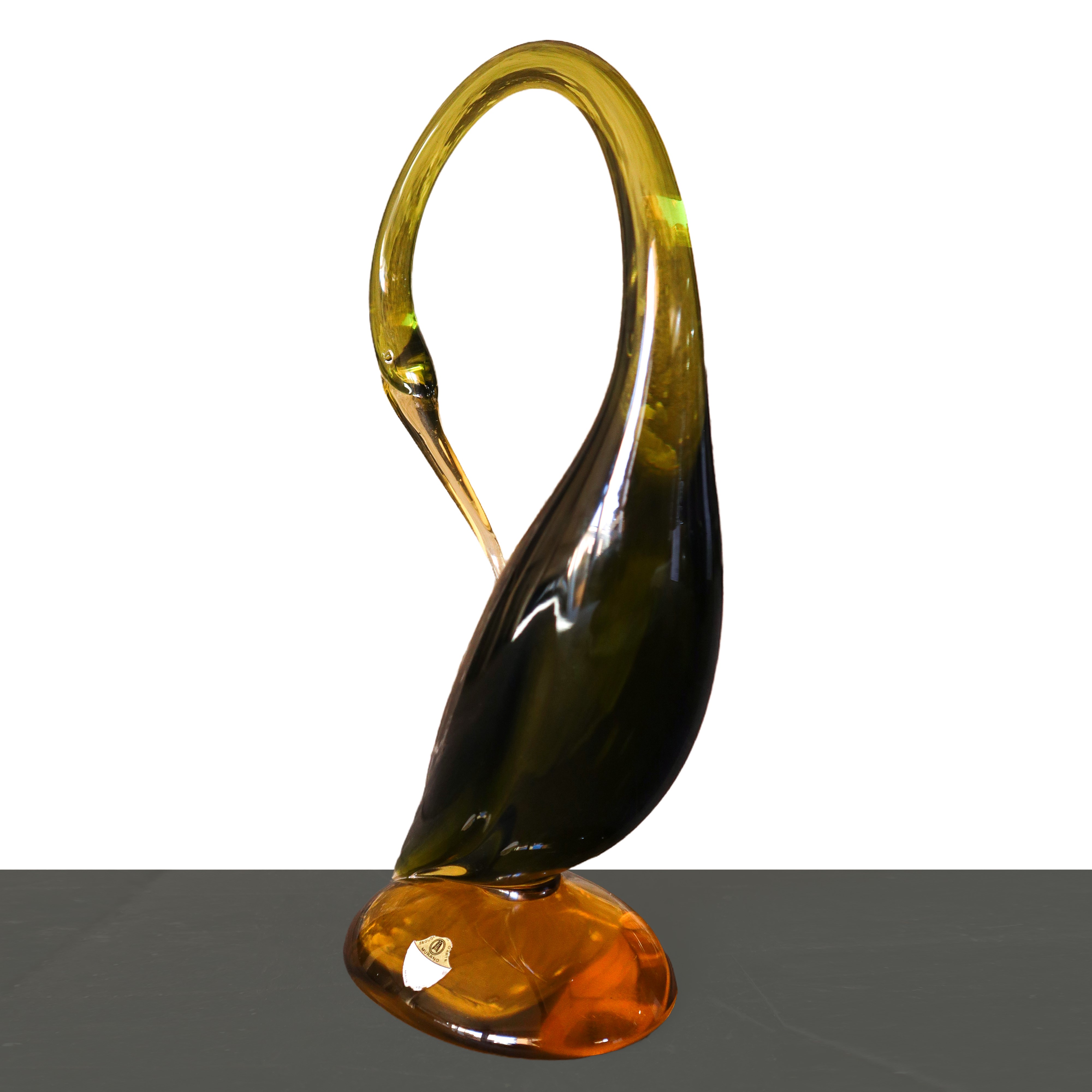 Scultura di cigno in vetro di Murano sommerso