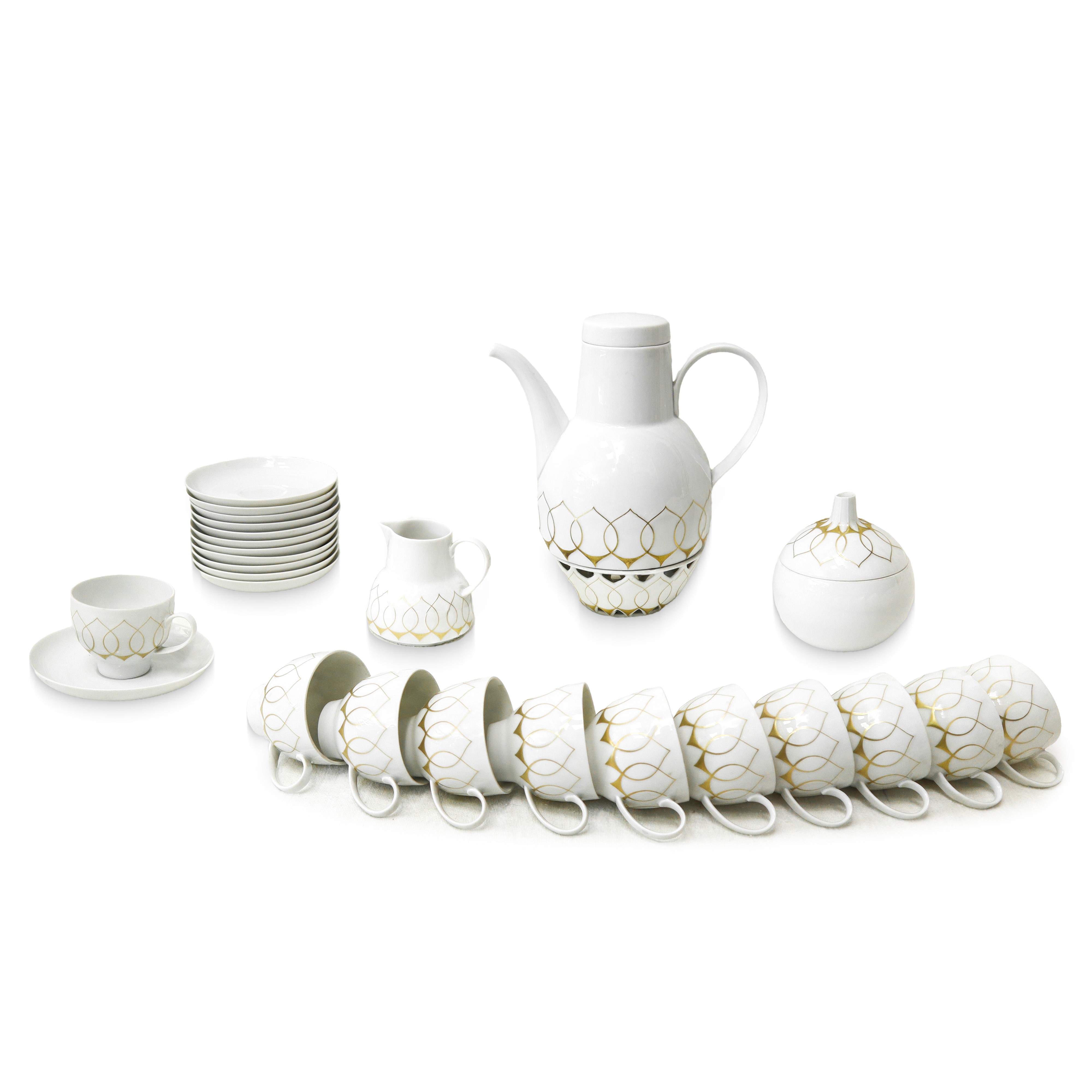 Completissimo Servizio Porcellana in Porcellana di Stoviglie e Caffè per 12 Persone Modello Lotus...
