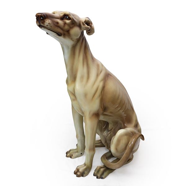 Life-size glazed ceramic greyhound