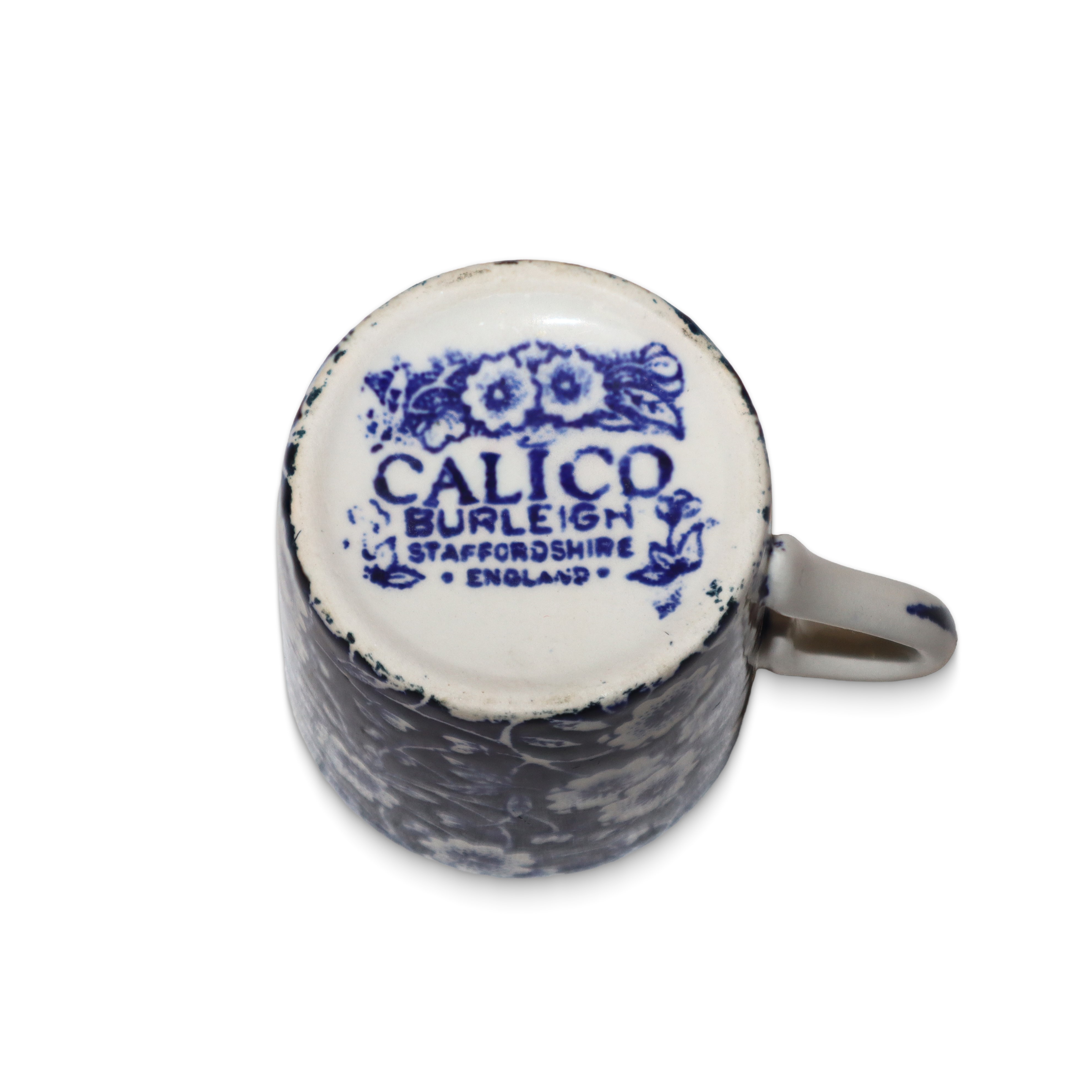 Servizio da caffe' in ceramica bianca con decori floreali blu