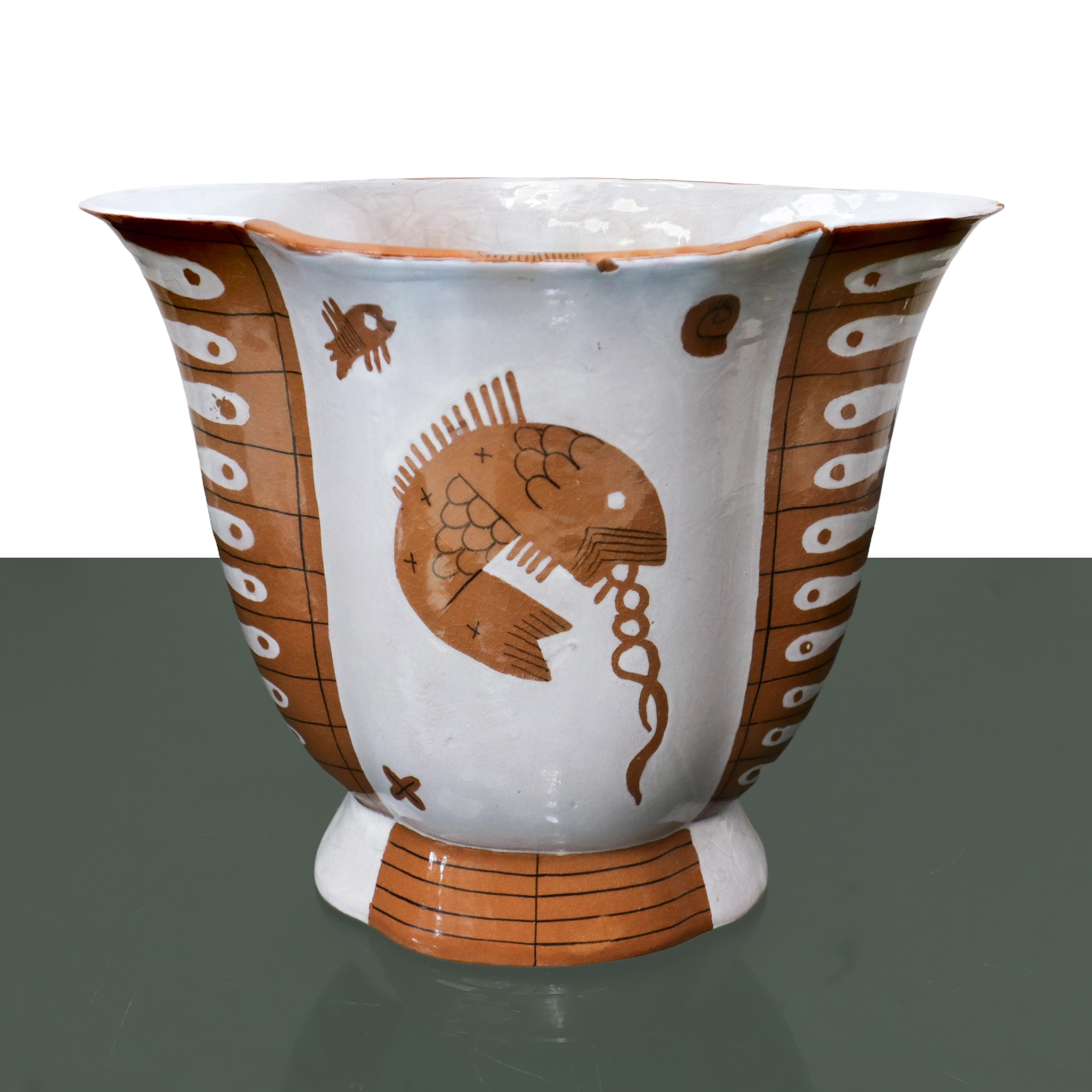 Giovanni Gariboldi - Vaso in Ceramica Smaltata con Raffigurazione di Veliero e Pesce