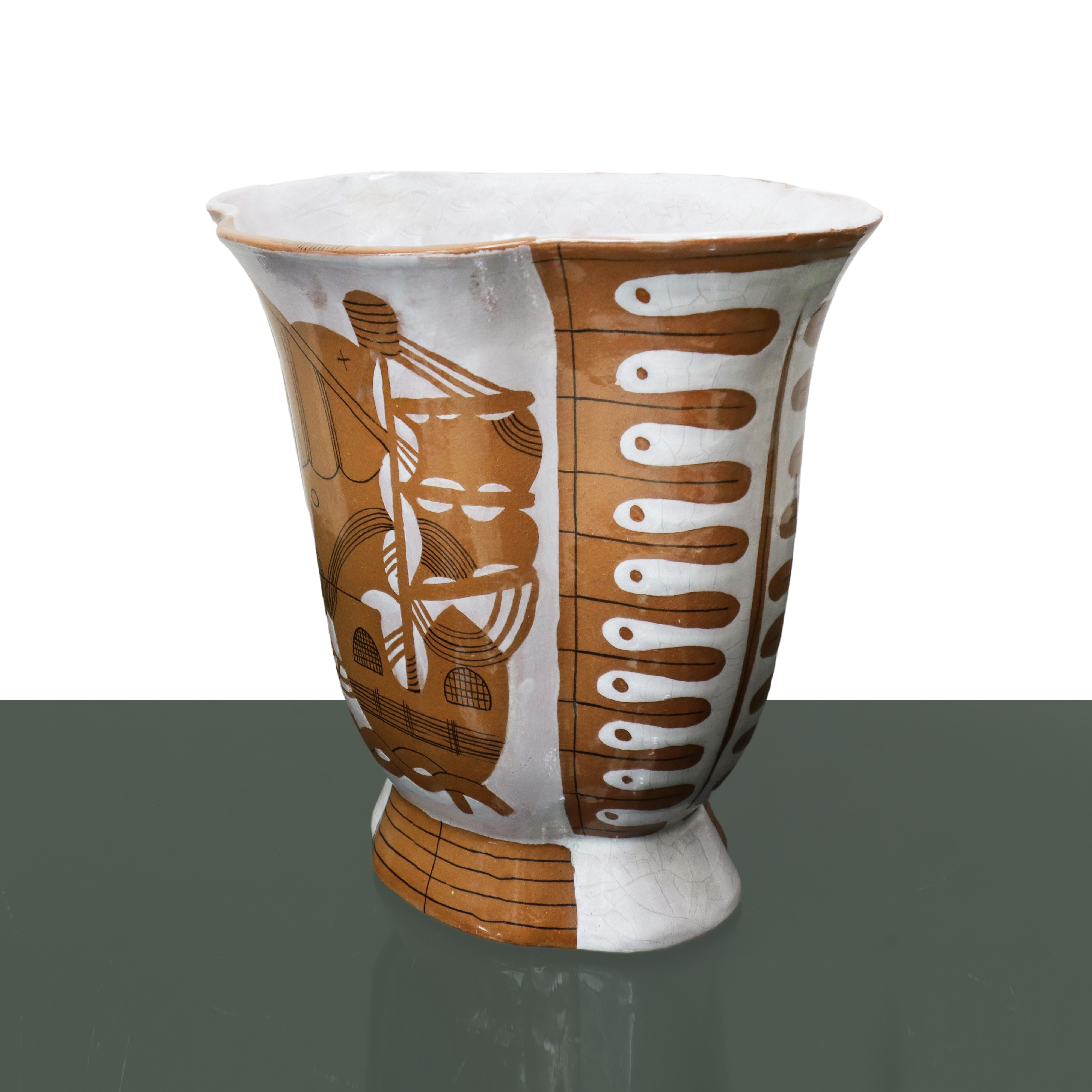 Giovanni Gariboldi - Vaso in Ceramica Smaltata con Raffigurazione di Veliero e Pesce