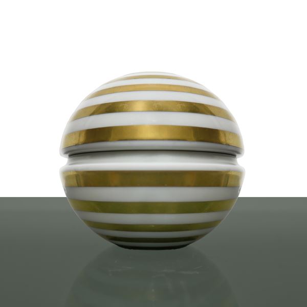 Piero Fornasetti - Sfera Scatola portagioie in porcellana Bianca e finiture dorate
