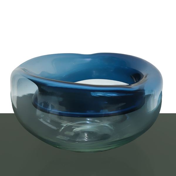 Transparent and blue Murano glass centrepiece