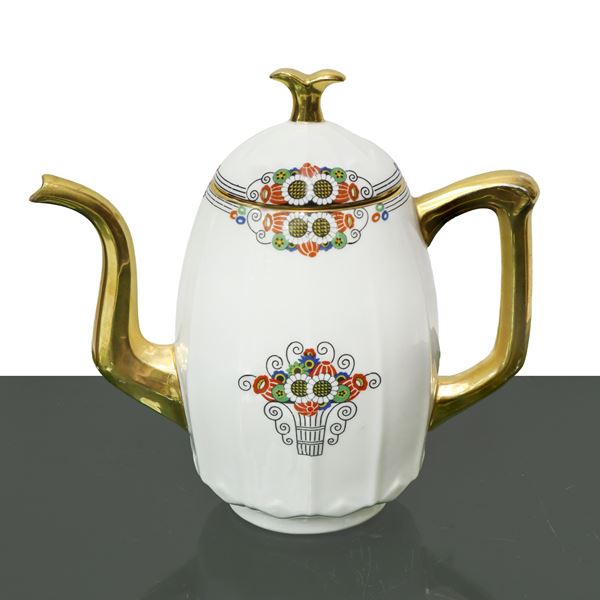Limoges - Porcelain teapot with flower and gold decorations