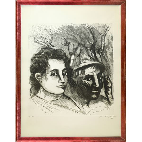 Santo Marino - Faces of man and woman and worker among the trees