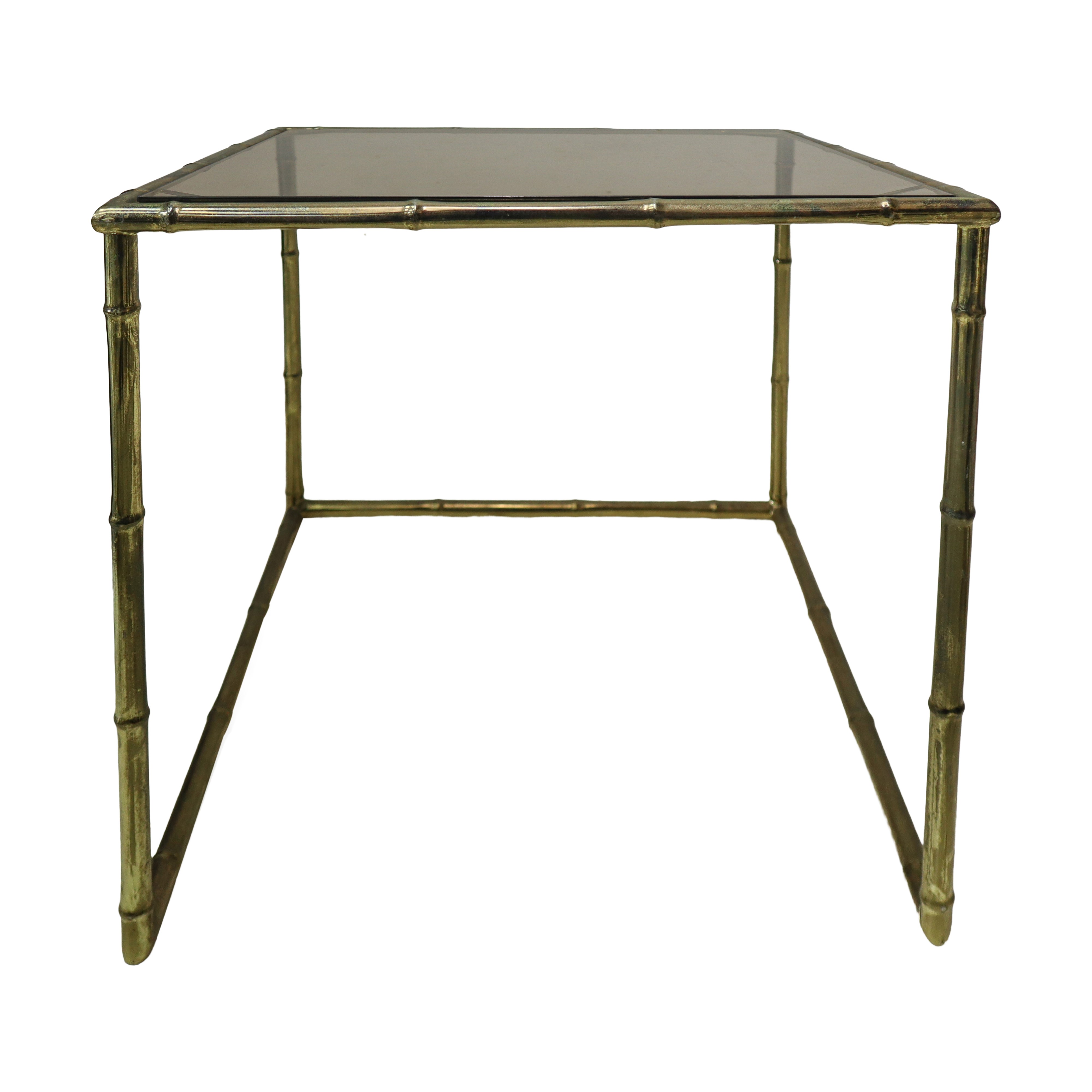 Trittico di tavolini da caffè in ottone dorato