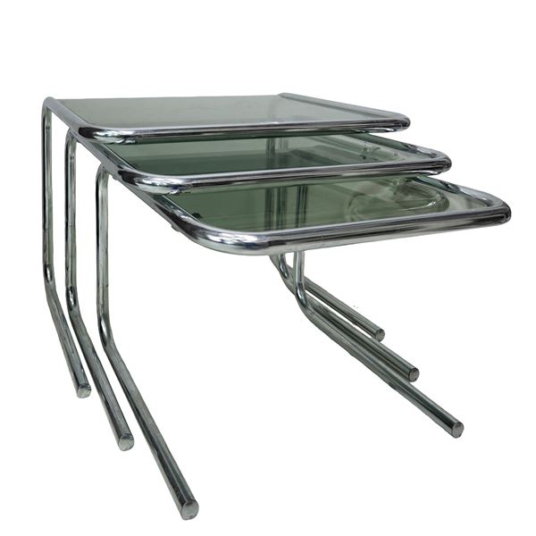 Triptych of Milo Baughman style coffee tables