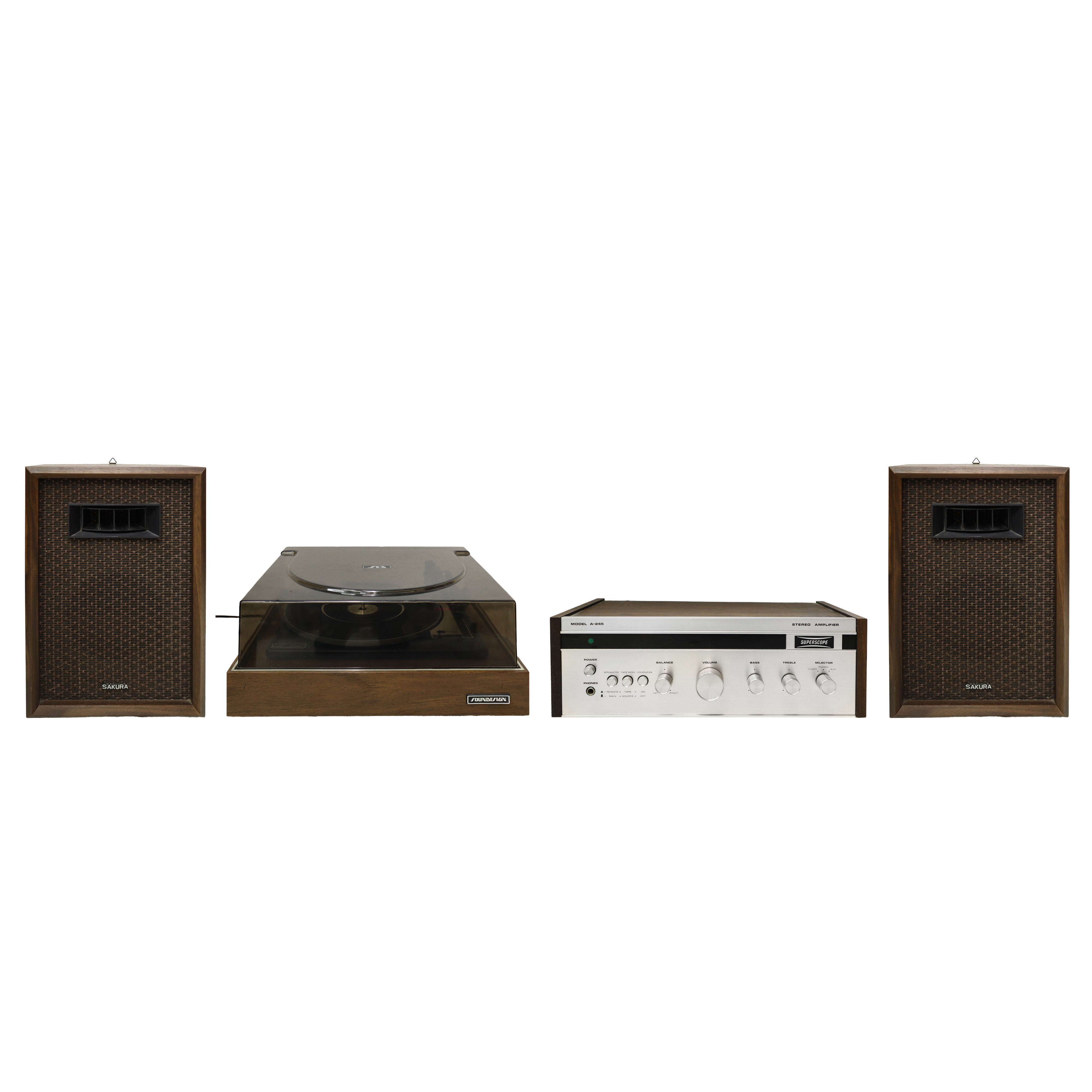 Lettore Giradischi Bsr P128r Completo di Casse 6 1/2 Woofer e Amplificatore Model A-245
