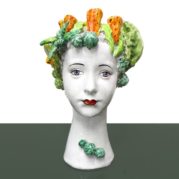 Virginia Casa Hand made in Italy - Majolica woman&#39;s head with prickly pears on her head