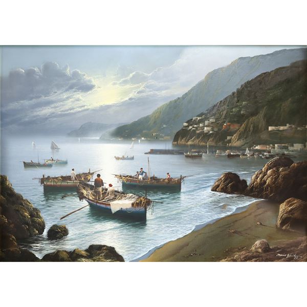 Mario Galanti - Costiera amalfitana (marina con barche e pescatori)
