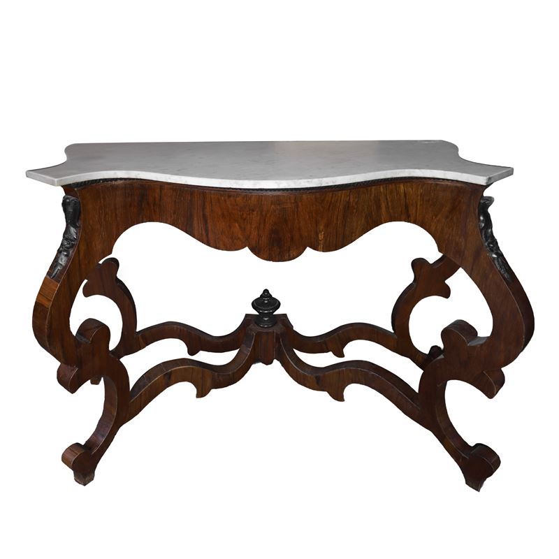 Console in legno di mogano Luigi Filippo con marmo al piano