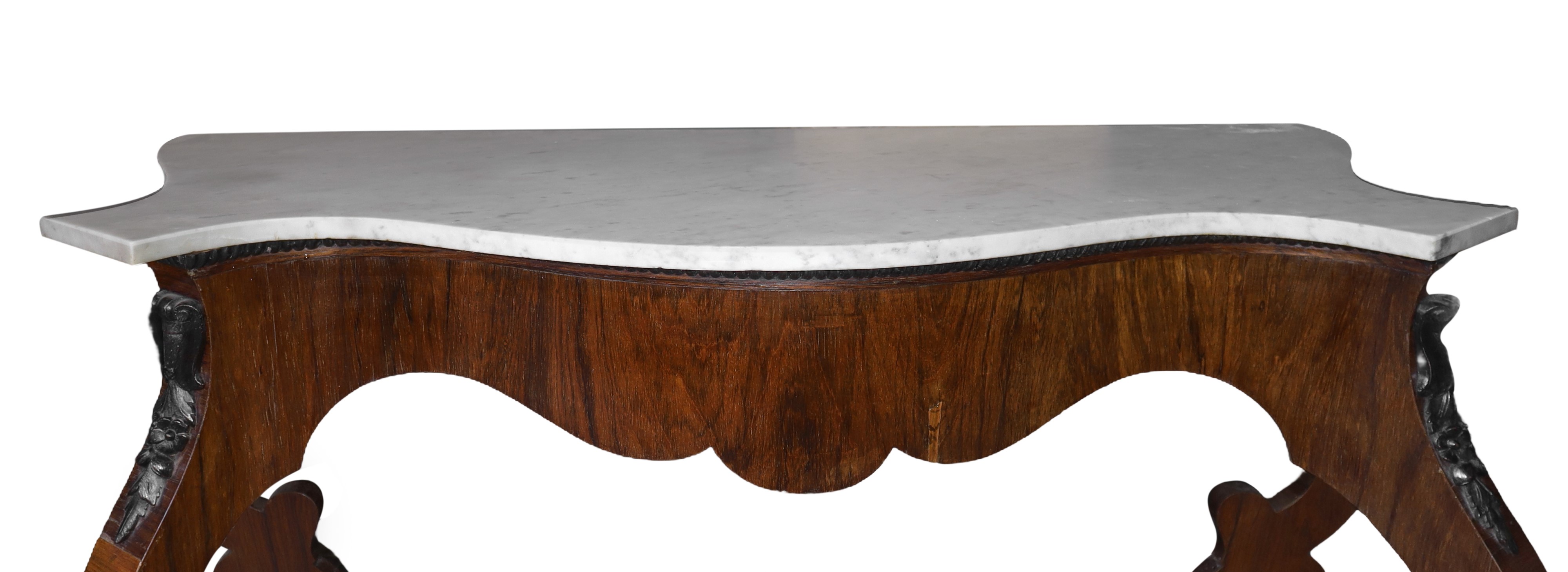 Console in legno di mogano Luigi Filippo con marmo al piano