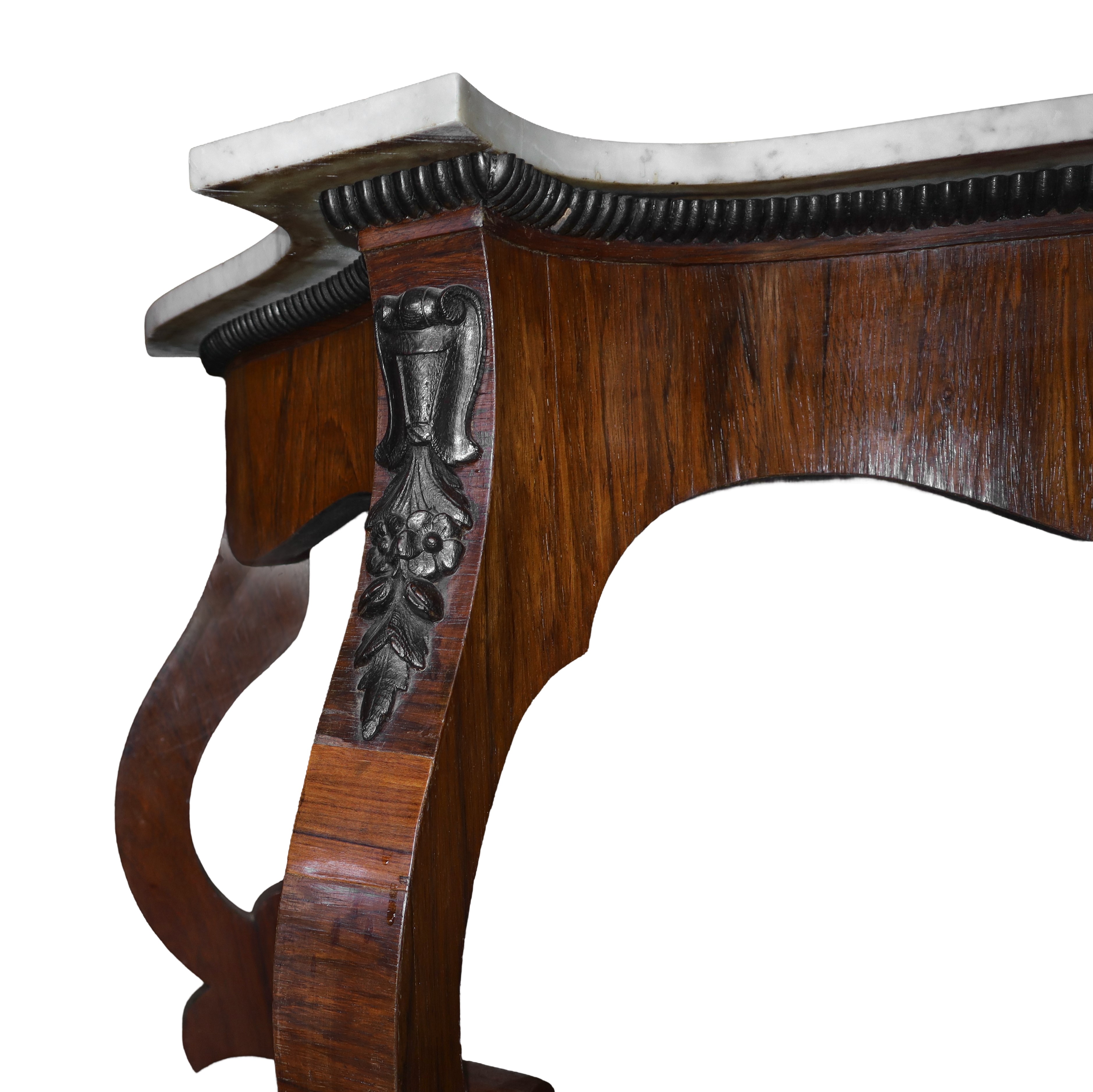 Console in legno di mogano Luigi Filippo con marmo al piano
