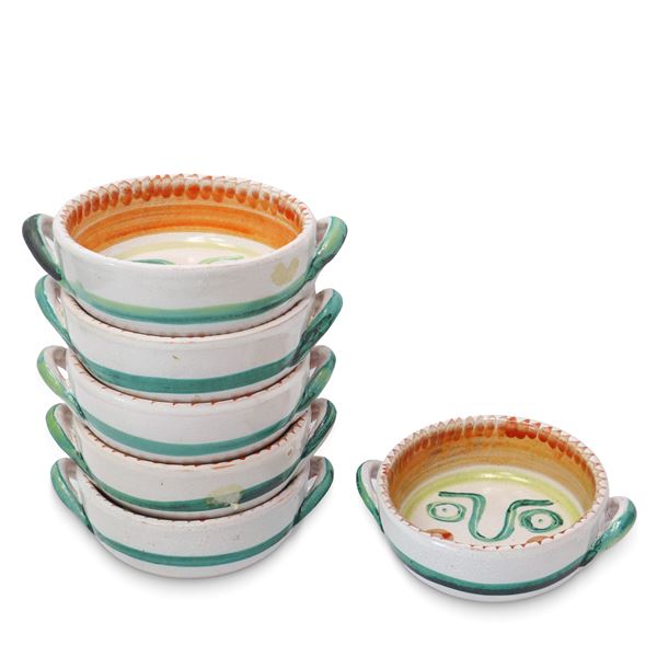 De Simone - Six small bowls with hand-painted ceramic handles