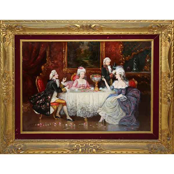 Convivial scene of 18th century characters