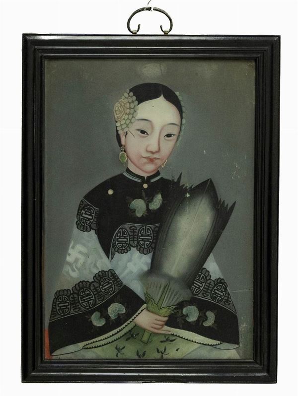 305 Chinese woman, XIX Century, 50X36 Painting on glass