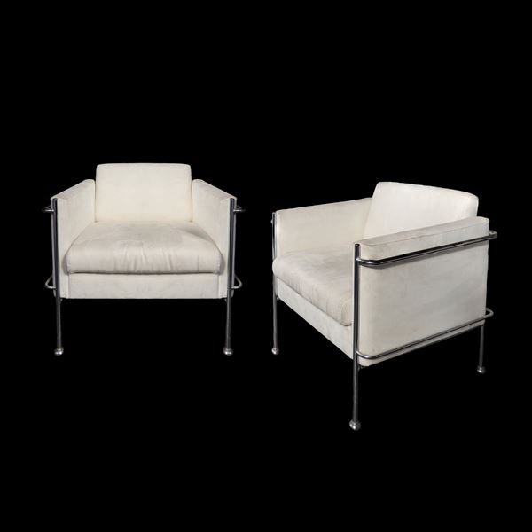 Diemme - Pair of white Jazz armchairs in chromed steel and alcantara