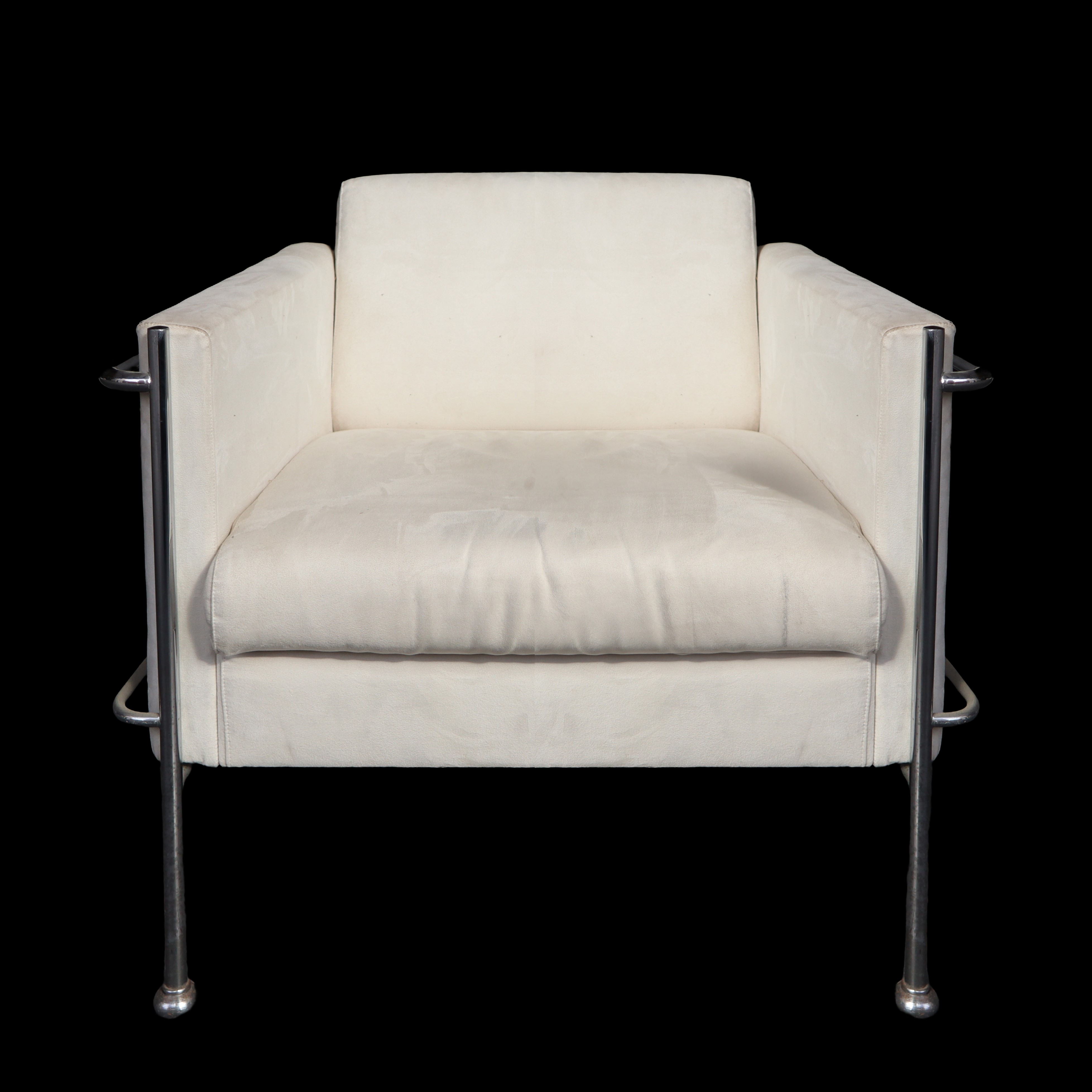 Coppia di poltrone modello Jazz in acciaio cromato e alcantara