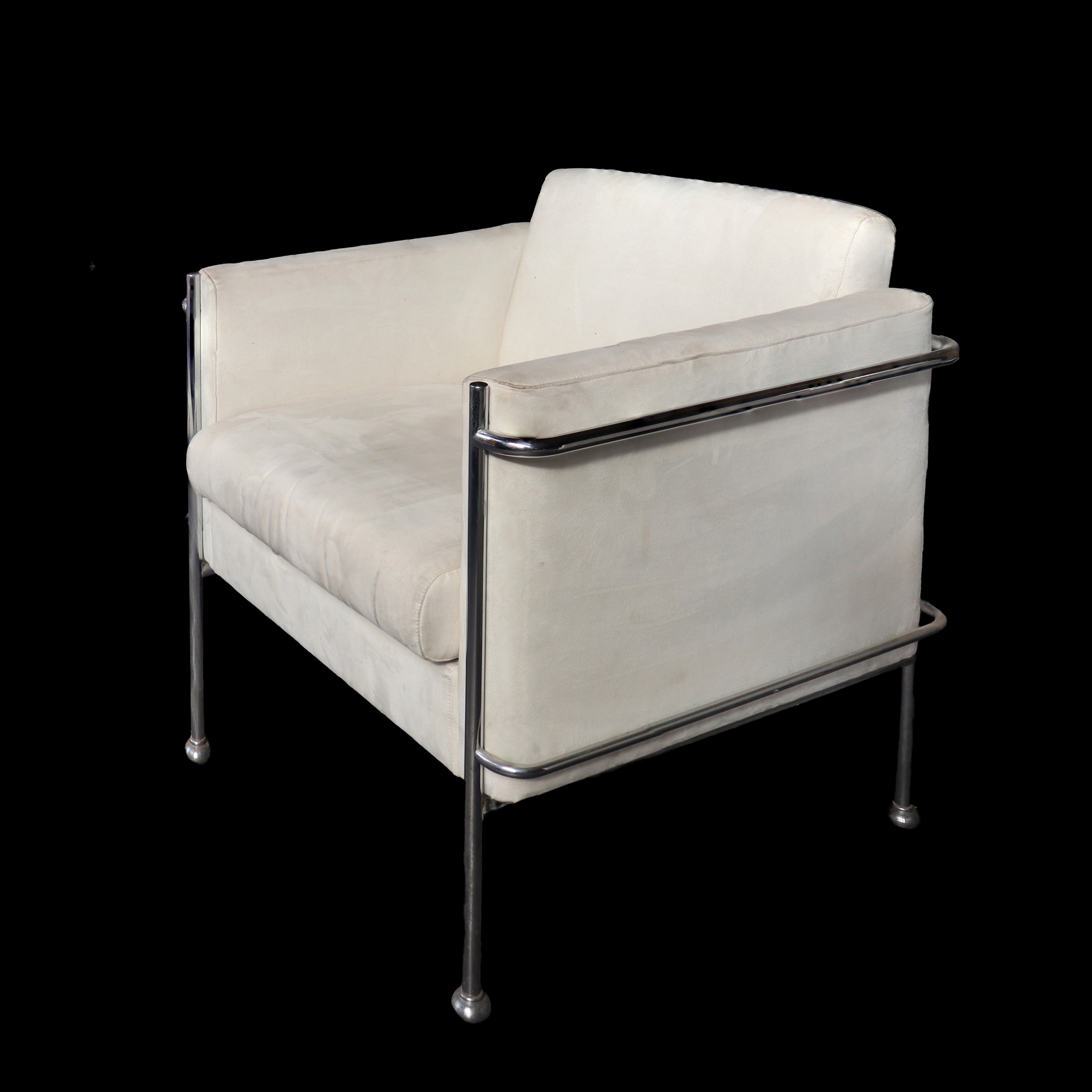 Coppia di poltrone modello Jazz in acciaio cromato e alcantara