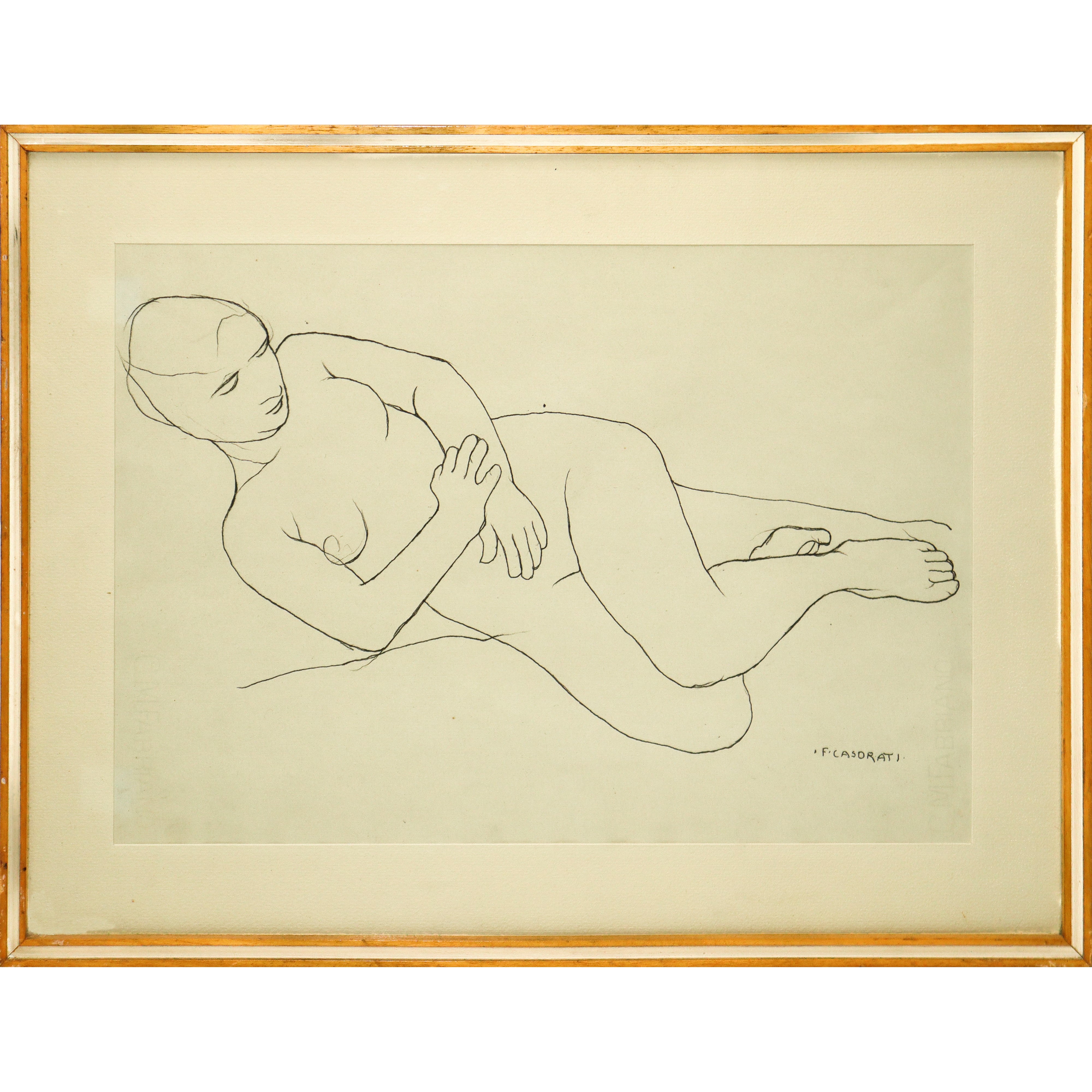 Francesco Casorati - Nudo di Donna Sdraiata, Firmato in Basso a Destra