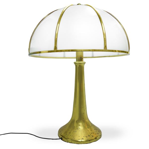 Gabriella Crespi - Table lamp mod. Rising Sun' series mushroom, structure in golden brass and perspex.