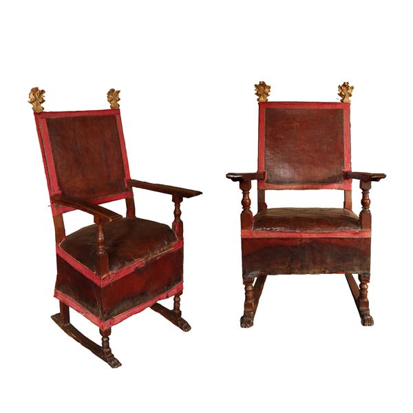Pair of large Renaissance cardinal's chairs