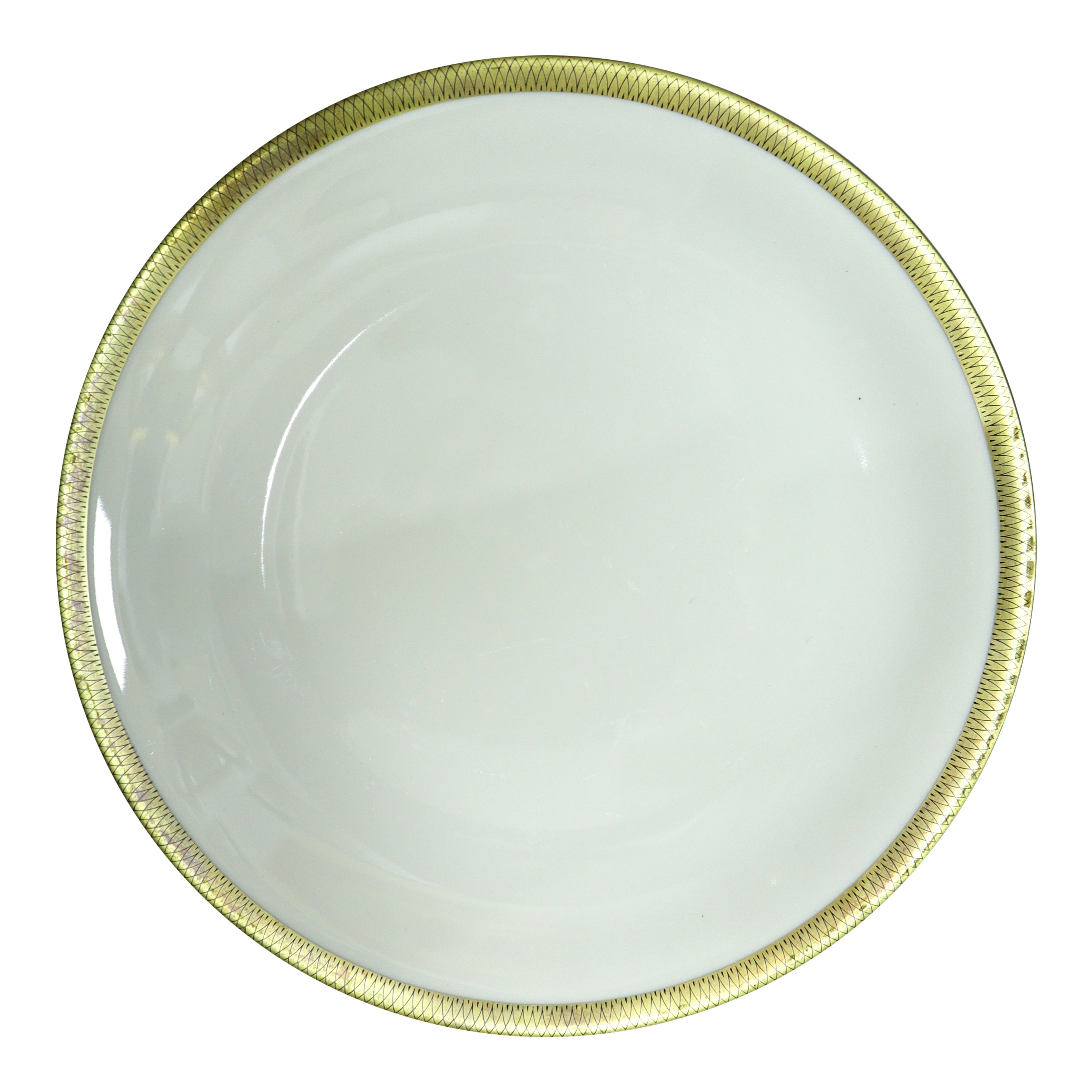 Servizio di piatti in porcellana bianca, bordo in oro lanceolato e nero