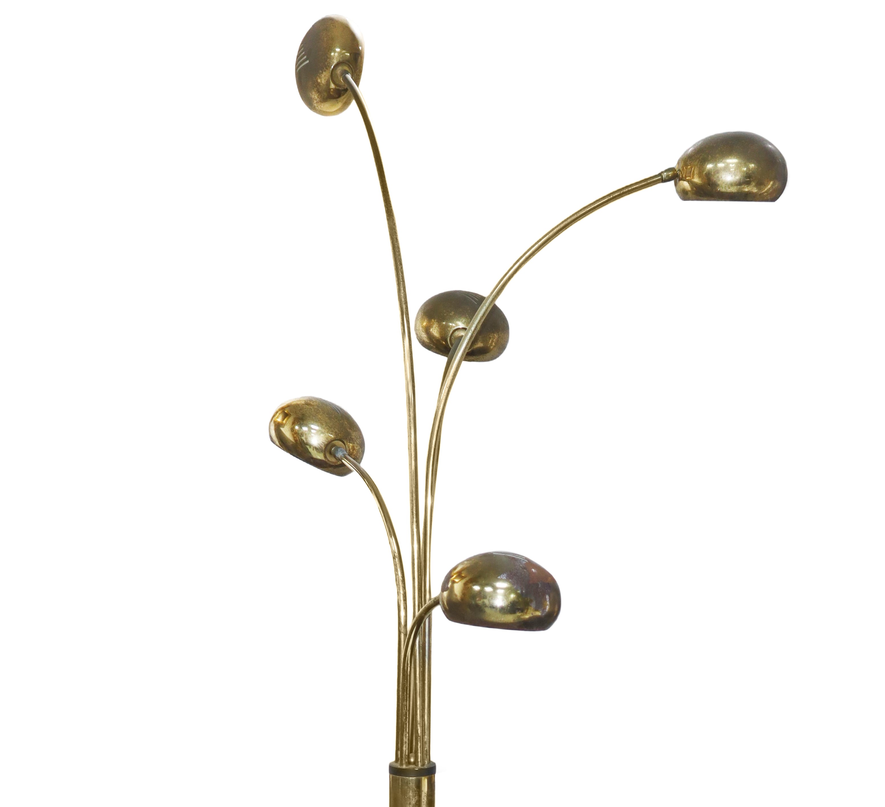 Piantana, struttura in metallo dorato a cinque luci (anni ’70)